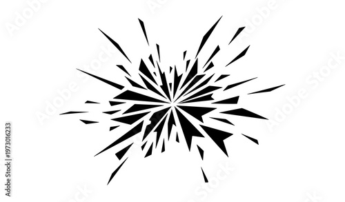 A black and white vector graphic of an explosion or burst
