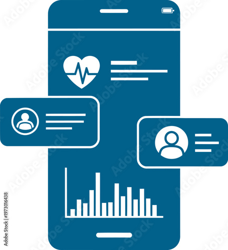 Mobile health application interface displaying heart rate and patient data