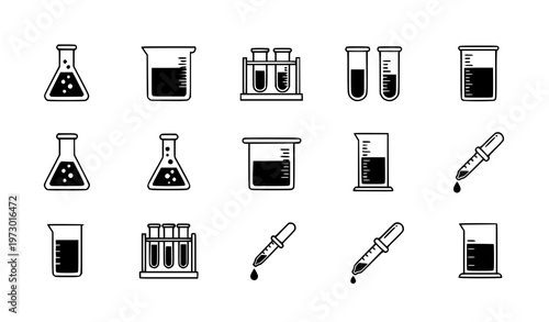 A set of laboratory equipment icons in a flat minimal design style