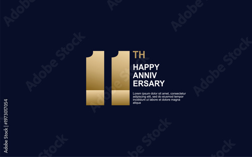 Number 11 logo icon design on black background for celebration event, gold 3d numbers, 11th birthday logo number, anniversary 11