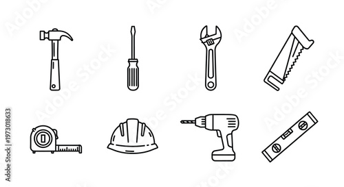 Common tools used for measuring, cutting, fastening and precision tasks Vector