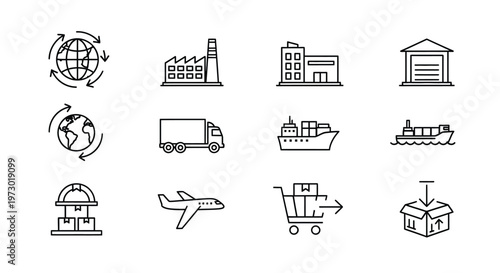 A collection of simple line drawings of various transportation methods and objects Vector