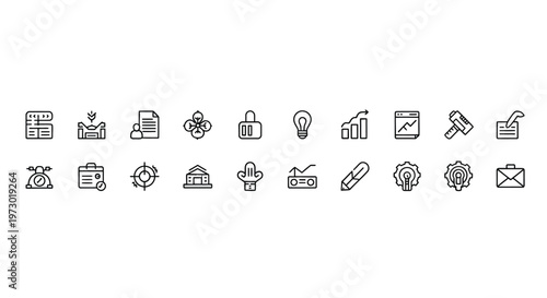 Collection of simple black and white line icons representing different concepts Vector