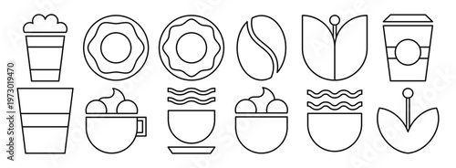 Coffee and Donut Line Art Icons Set