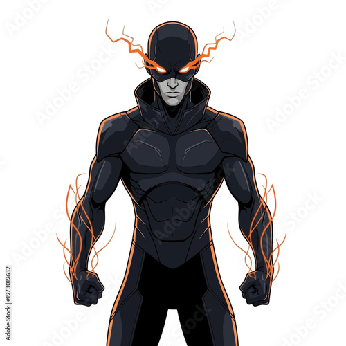 Superhero character with glowing eyes and energy effects