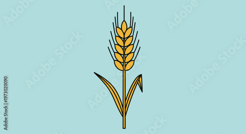 Golden wheat ear with leaves.