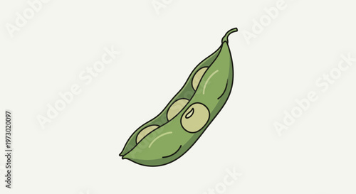 Green pea pod with seeds inside.