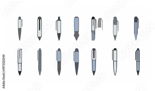 Ballpoint pen icon collection flat and line style office stationery vector illustration set