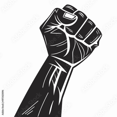 Raised fist vector illustration, black power symbol of protest and revolution, clenched hand for social justice and human rights activism