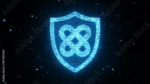 Digital Security Shield with Binary Code Background Cybersecurity and Data Protection Concept.