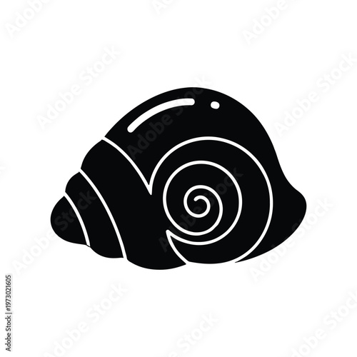 A black and white illustration of a snail shell on a plain background