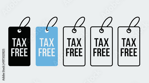 Minimalist tax-free price tag icons, transitioning from solid to outline, symbolizing retail, exemption, commerce, affordability, clarity.
