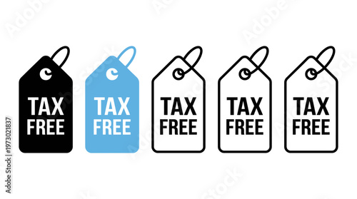 Minimalist tax-free price tag icons, transitioning from solid to outline, symbolizing retail, exemption, commerce, affordability, clarity.