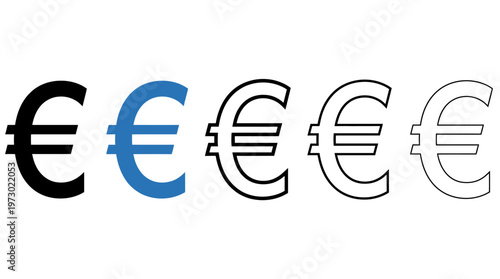 Minimalist euro currency icons transitioning from solid to outline, symbolizing finance, economy, monetary value, commerce, currency evolution, clarity.