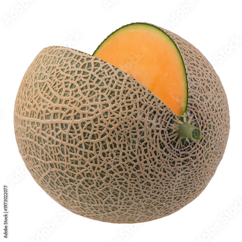 Orange melon or cantaloupe melon with seeds isolated on transparent background