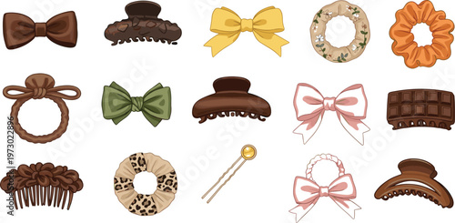 Photos Collection of Hair Accessories Including Bows, Clips, and Scrunchies in Various