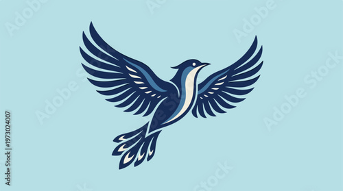 Dark Blue Bird in Flight.
