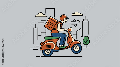 Delivery Man Riding Scooter Fast.
