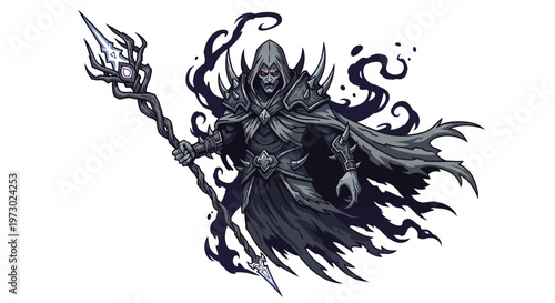 Dark Necromancer Mage with Staff and Shadow Aura
