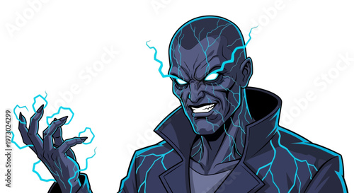 Electric Man with Glowing Eyes and Lightning Hands