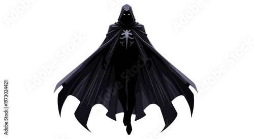 Mysterious cloaked figure with glowing eyes, dark fantasy character, supernatural entity