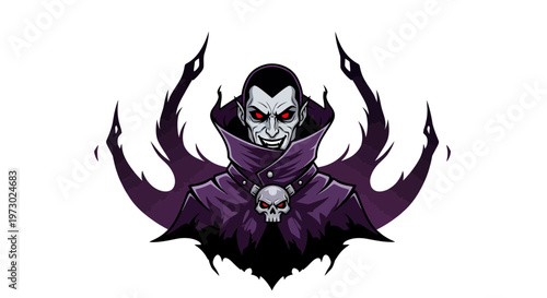 Vampire Lord with Red Eyes and Skull Emblem