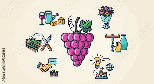 Colorful illustration of a bunch grapes.
