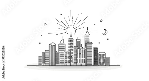 City Skyline with Skyscrapers and Buildings.