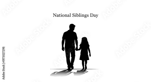 A silhouette of a man and a girl holding hands on National Siblings Day with a simple white background and cinematic lighting conveying a heartwarming and affectionate mood.