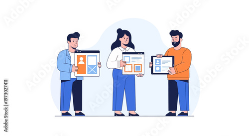 People holding digital devices standing.