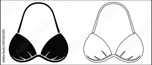 Bikini top silhouette and line art symbol Vector pictogram combining solid shape and fine outline for swimwear, summer fashion and beach design use