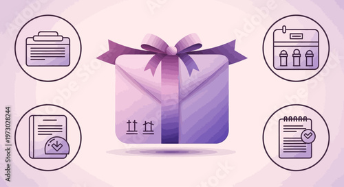 Purple Gift Box With Ribbon.