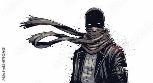 Mysterious masked man with scarf in dark style