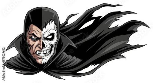 Phantom of the Opera Mask Man with Skull Face and Flowing Cape