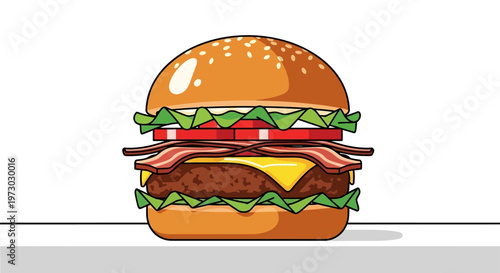 A delicious bacon cheeseburger illustration on a white background.