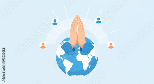 Global Unity, Praying Hands, World Peace, Social Connection, Community Icon