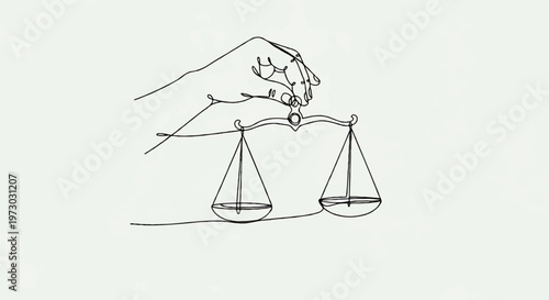 Justice, balance, law, scales, hand, minimal line art icon