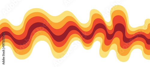 Retro abstract wavy flowing bands of warm colors isolated on transparent background