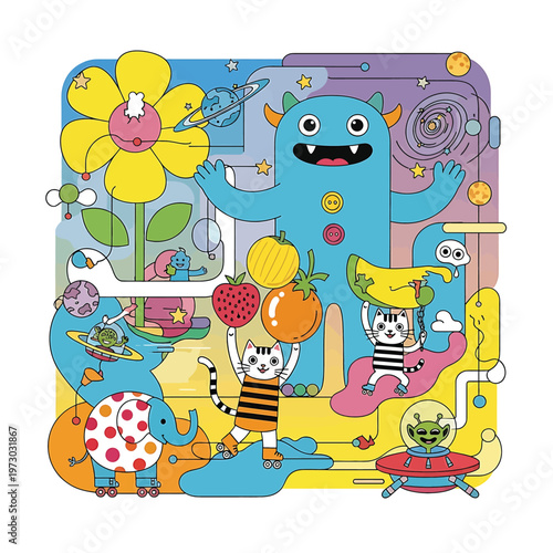 A blue monster with big smile.