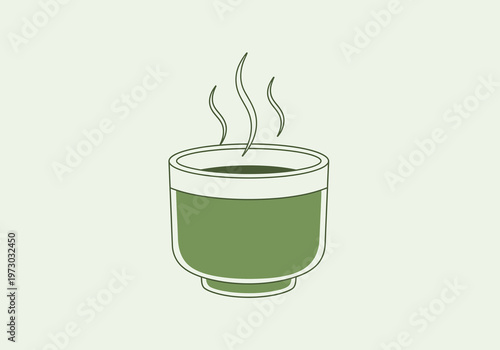 Illustration of a Cup of Green Tea with Steam.
