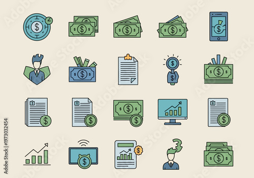 Financial Icons Set: Money Investment and Business Concepts.