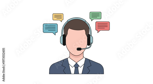 Customer service representative with headset support communication concept call center operator assisting clients technical helpdesk illustration for business service and client interaction