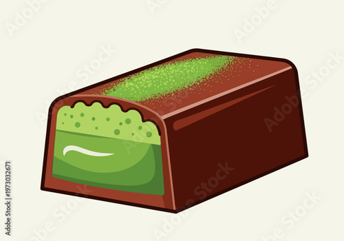 Delicious Chocolate Candy with Green Filling and Pistachio Topping.