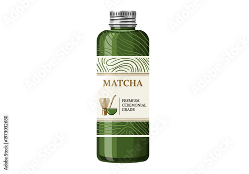 Bottle of Matcha Premium Ceremonial Grade Green Tea Drink.