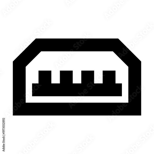 Micro USB port icon in sharp bold line style for compact digital connectors and mobile device interfaces. Perfect for apps, websites, UI, electronics, and charging or data cable illustrations.