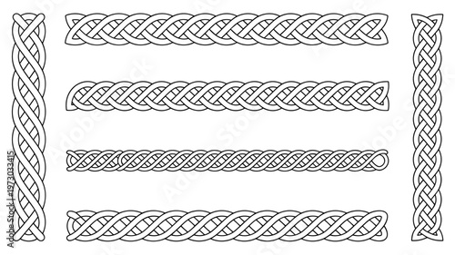 Celtic Knot Seamless Border Set Braided Rope Ornaments for Vintage Frames
