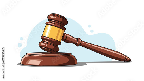 Traditional judge's gavel rests upon a wooden sound block, symbolizing justice, law, judgment, and authority in legal proceedings.