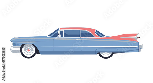 Retro style blue and red classic car