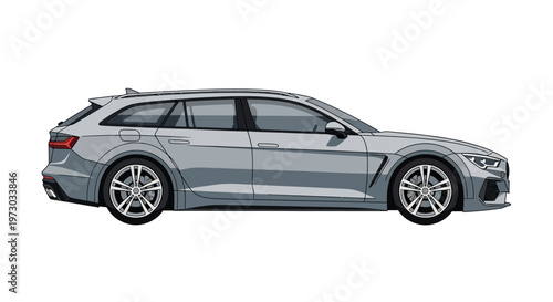 Obraz na plátně Modern Grey Station Wagon Car Illustration on White Background