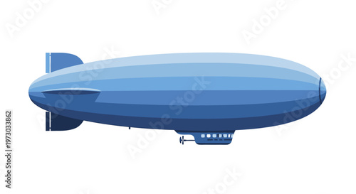 Blue airship illustration isolated on white background.